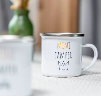 Emaille Tasse Junge 160ml Mini Camper Design Krone