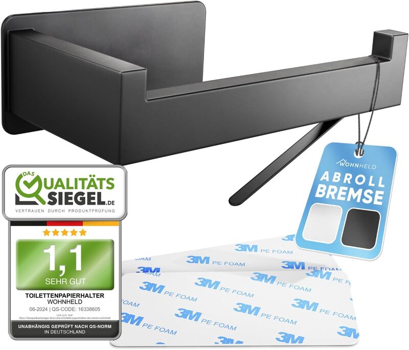 WOHNHELD Toilettenpapierhalter Schwarz kantig