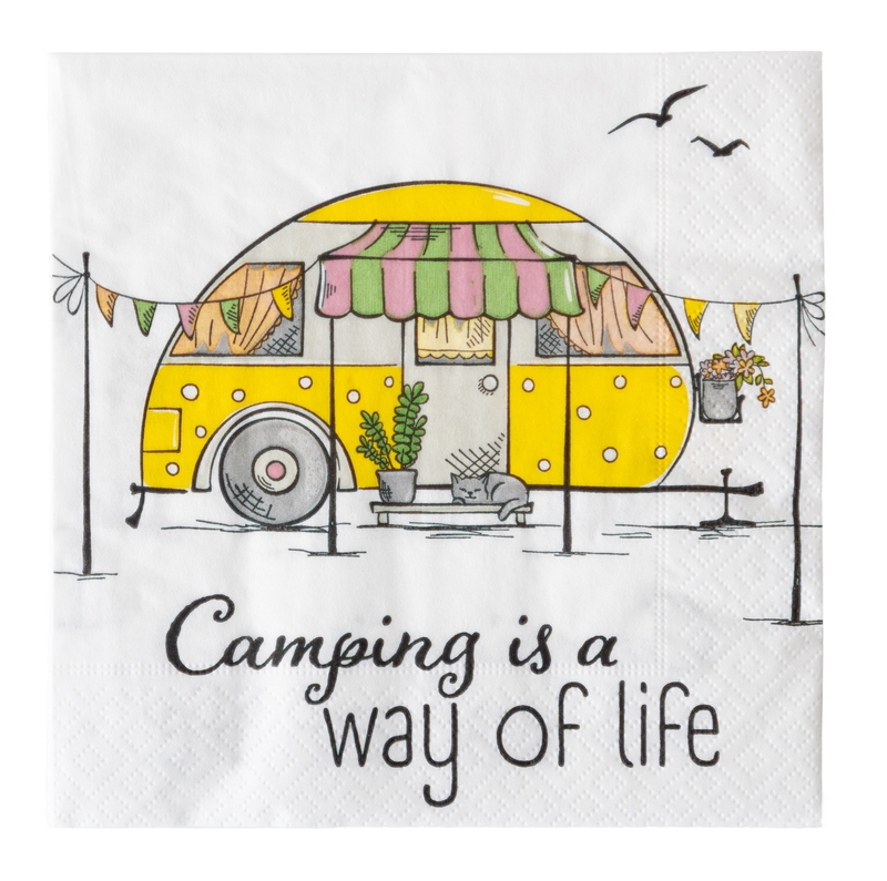 Servietten Camping Motiv weiß mit Camper