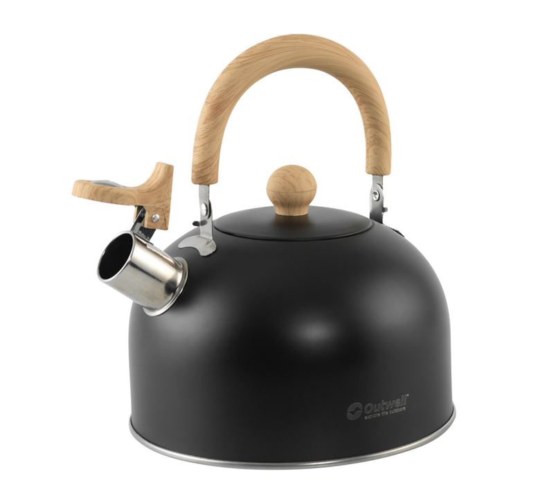 Wasserkessel schwarz mit Holzgriff