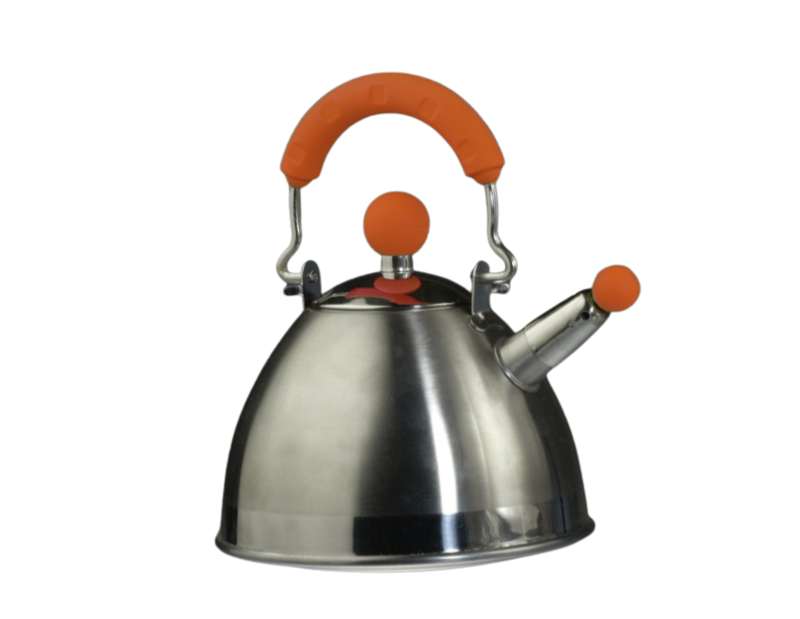 Edelstahl Flötenkessel silber Griff orange